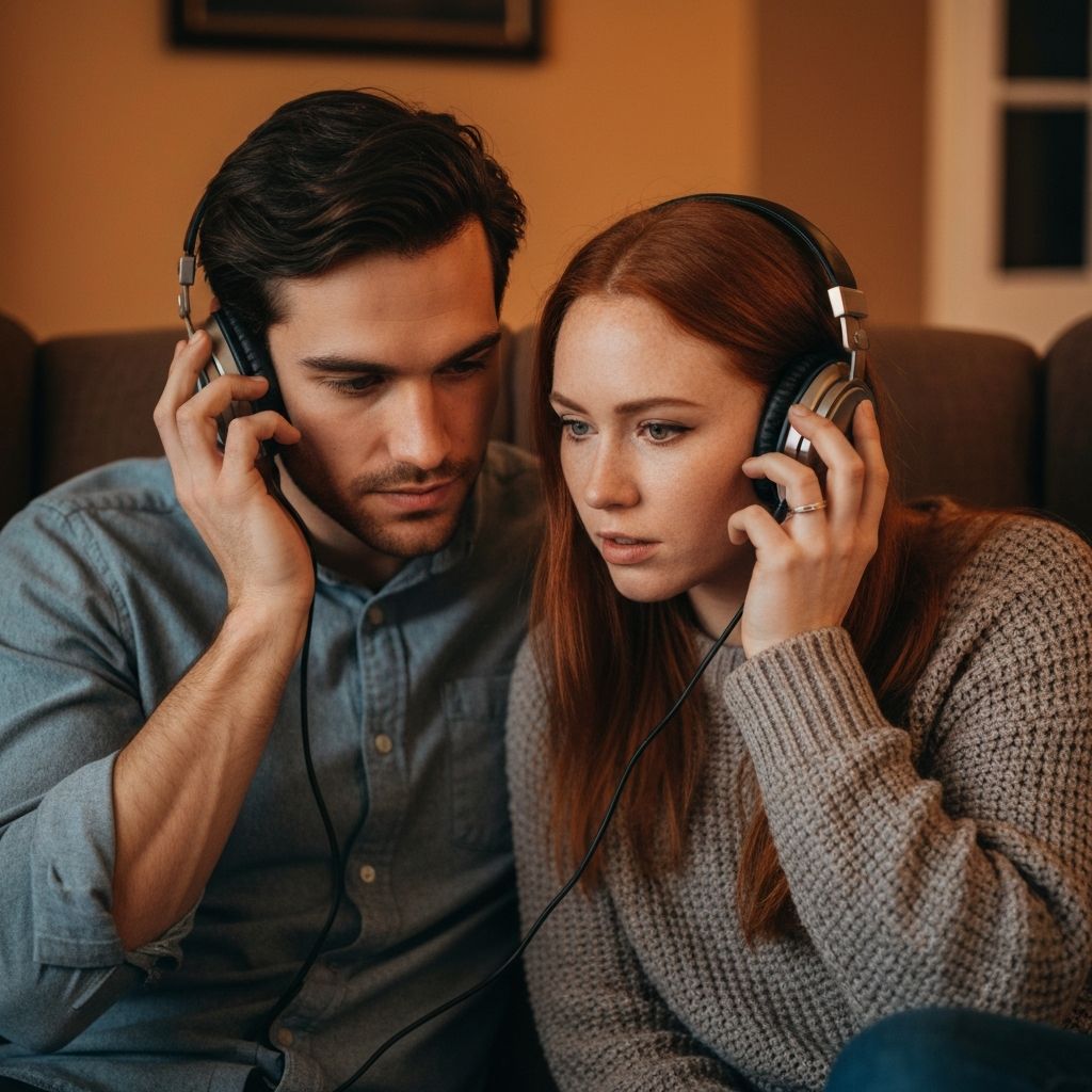 Couple listening to audio messages