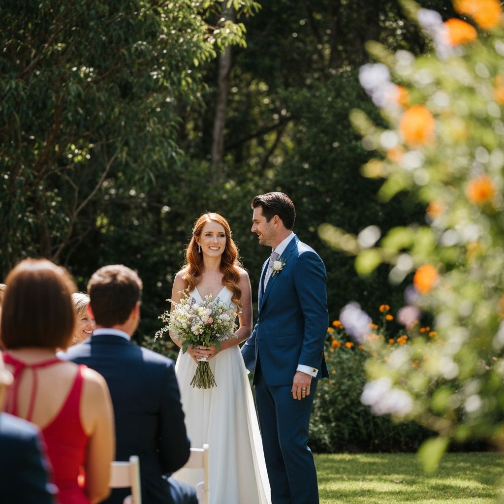 Australian wedding couple in outdoor garden setting